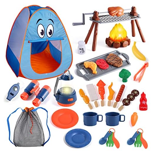 Kids Camping Set with Tent for 2 Toddlers-Kids Camping Toys for Kids 3-5 with Pop up Play Tent-Indoor Outdoor Pretend Camping Toys