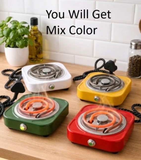 Image of Electric Cooking Heater, Single Burner, Red, Portable Coil Hot Plate with Adjustable Temperature Knob