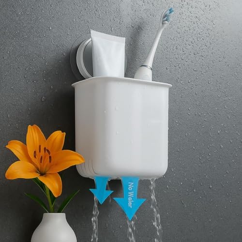 Image of Wall Mounted 2 Toothbrush & 1 Soap Holder, Self Adhesive ABS Storage Box with Drain Tray - No Drill Bathroom Organizer for Toothpaste, Face Wash, Soap, Comb & Sink Essentials