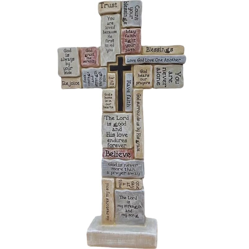 Amosfun Resin Crucifix Cross Figure 12'' Standing En Stand for Christian Home Decor Cross Shaped Adornment Desk