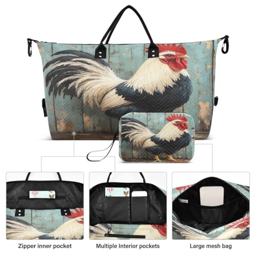 Oil Painting Chicken Wood Travel Duffle Bag Gym Bag Weekender Bags with Toiletry Bag Travel Trip Tote Bag2