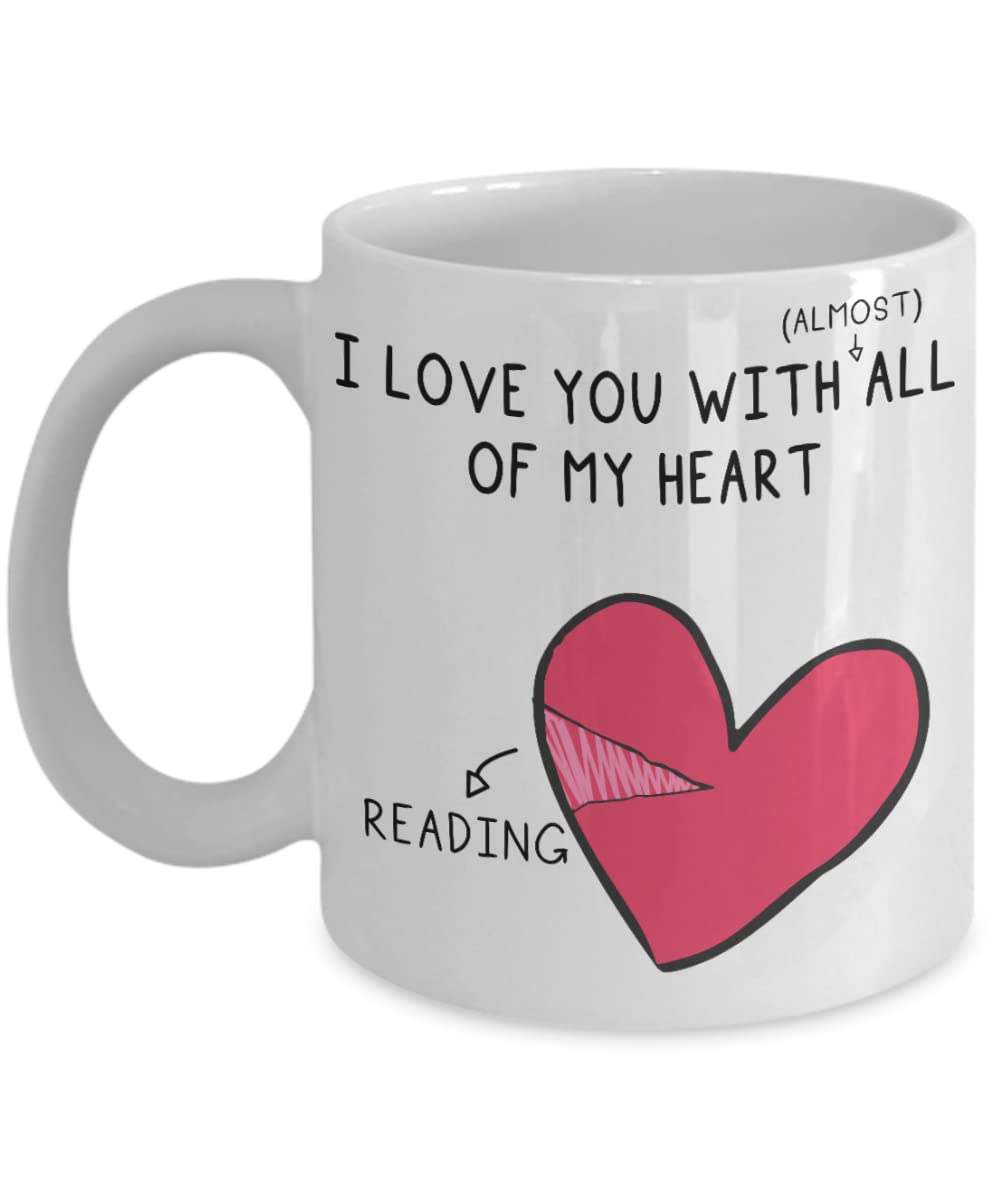 Triple Bear Coffee Mug for Reading Lovers - I Love You with Almost All of My Heart Mug - 11Oz Coffee Mug for Lovers - Funny Coffee Mug Valentines Day Gift - Reading Lovers Coffee Mug