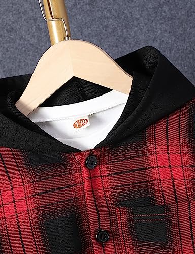 Image of Little Boys Two Pieces Outfit Kids Plaid Color Front Button Down Hoodie Sweatshirt and Jogger Sweatpants Sets