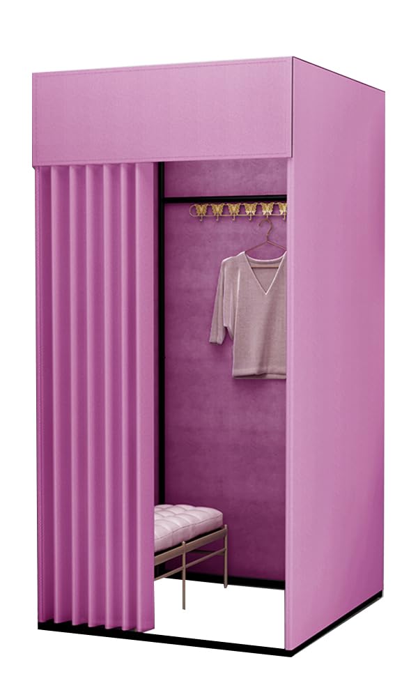 Mobile Fitting Room Dressing Clothing Store Portable Floor to Ceiling Fabric Curtain Simple Changing Lightpurple