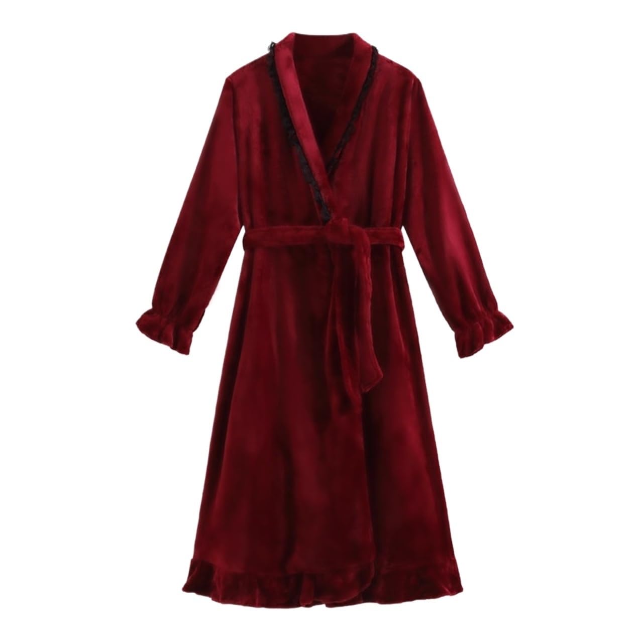 Albornoz Ducha Bata con Volantes For Mujer, Albornoz Largo Suave De Felpa, Lana Cálida, Camisón For Niñas Accappatoio para Viajes(Rot,Large)