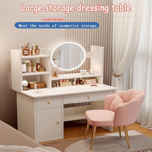 Tocador 3 en 1 con espejo abatible y taburete con ruedas mesa de maquillaje con luces LED 3