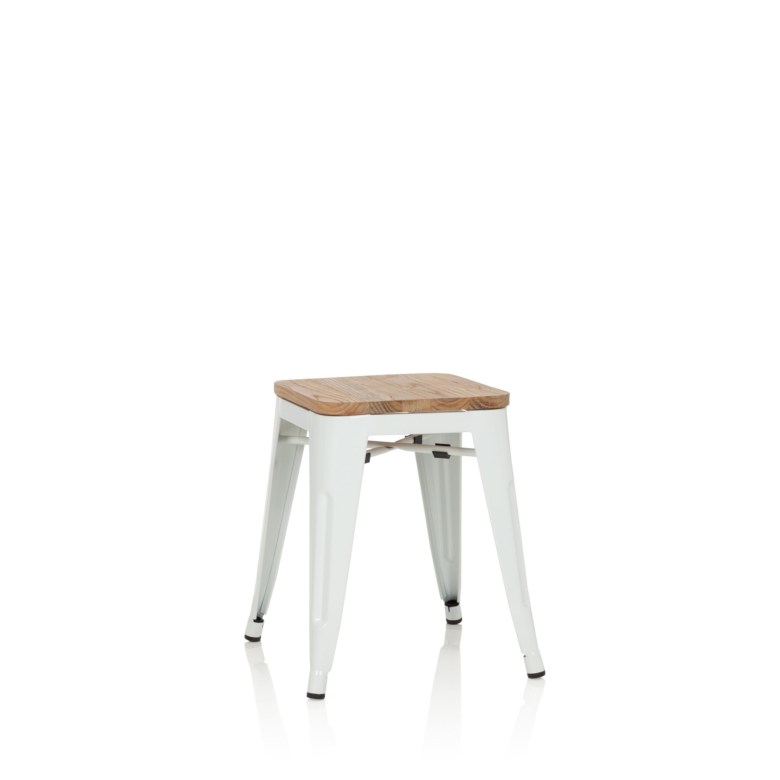 hjh OFFICE 645042 Stool VANTAGGIO W Metal/Wood White, Stackable Bistro Stool, Stable Steel, Industrial Style