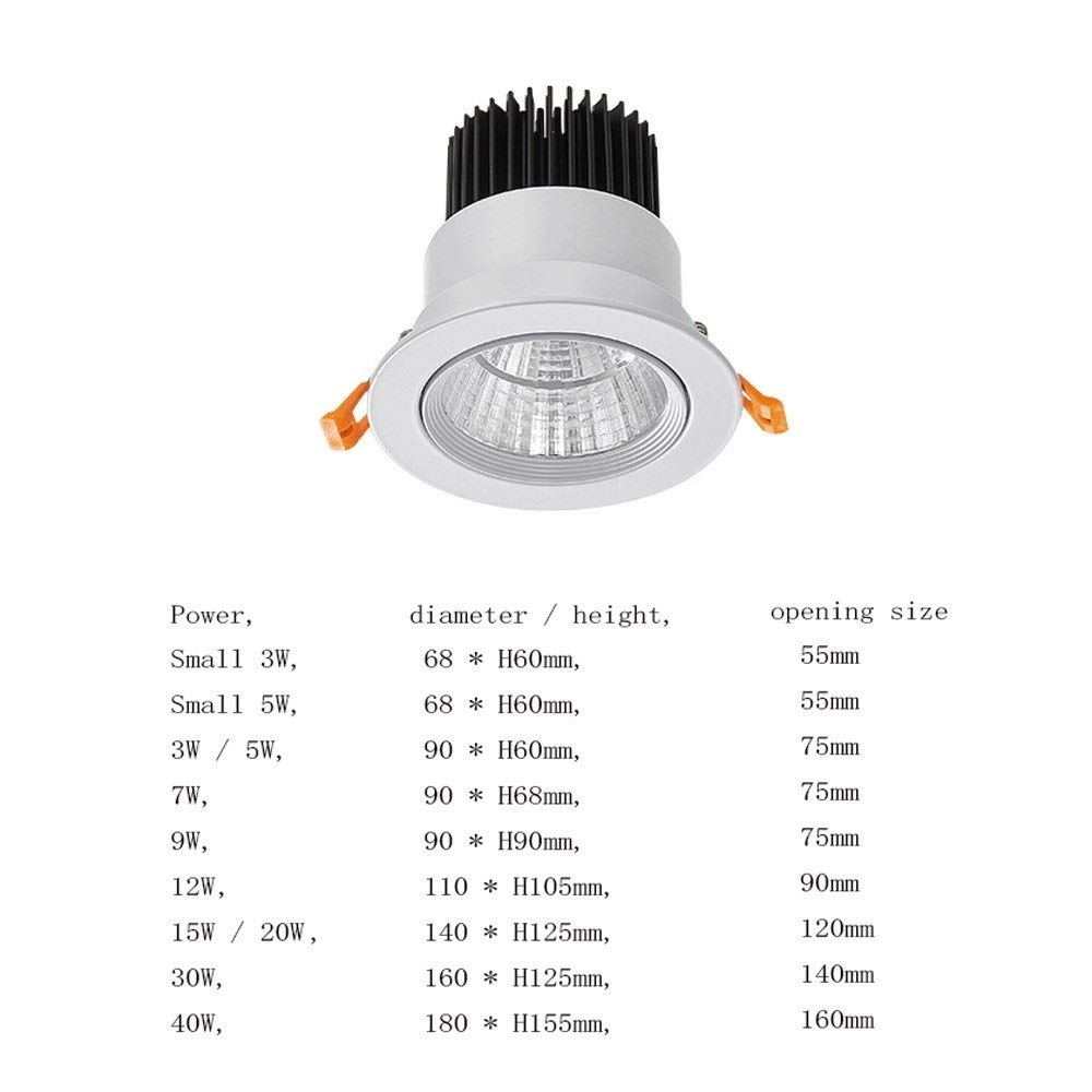 Reflektor wpuszczany LED 3W-40 W, okrągły, kąt obrotu, możliwość ściemniania, cienki, biały, trójkolorowy (3000K, 4000K, 5000K), uchwyt ścienny z przyssawką, oświetlenie wewnętrzne, ciepłe i zimne