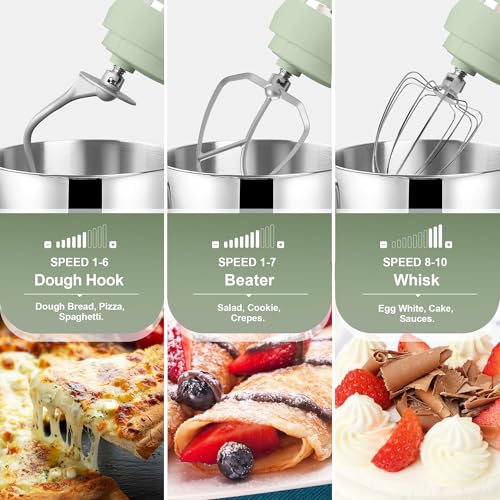 Image of Kitchen in the box 7QT 900W 10-Speed Stand Mixer, Tilt-Head Kitchen Electric Mixer with Dough Hook, Whisk & Flat Beater(Pastel Green)
