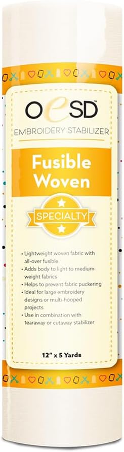 OESD Fusible Woven Cut Away White Fabric Interfacing 12" x 5 Yd Roll