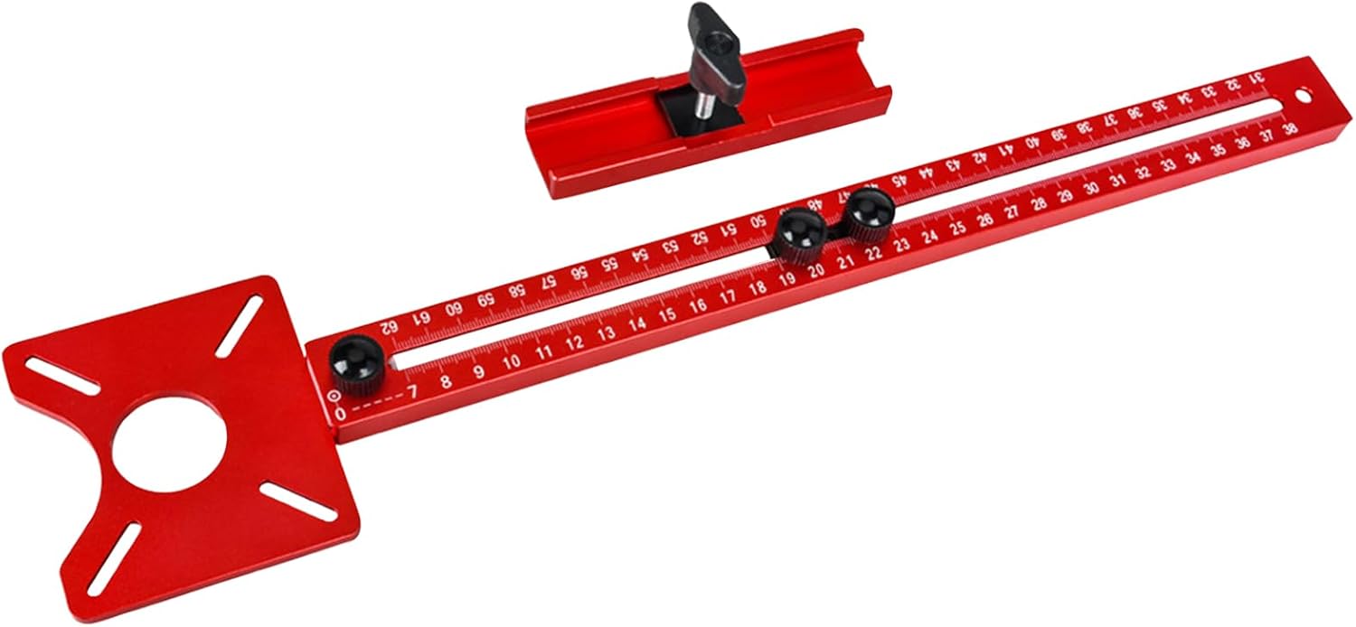 4 in 1 Router Milling Groove Bracket, Multifunctional Cabinet Hardware Jig,Router Milling Groove Bracket Adjustable Router Circle Cutting Guide for Woodworking(Red)