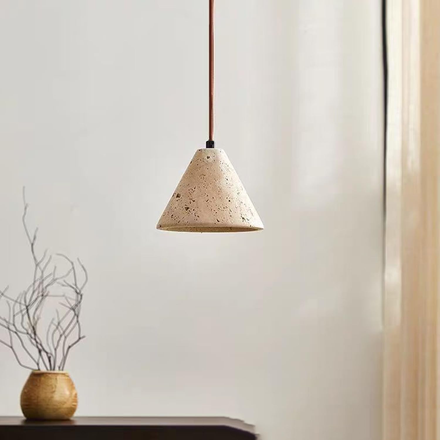Lampada a sospensione in travertino giallo Lampadario 5,9 pollici a triangolare con base in lucidato a mano in stile vintage for soggiorno, caffetteria, comodino, interno