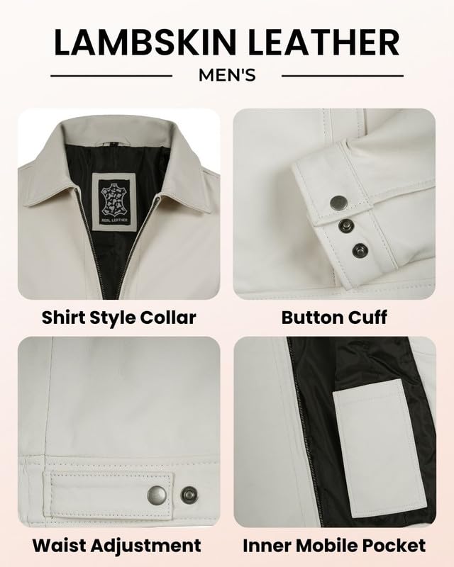 Image of Blingsoul Vintage Distressed Leather Jacket for Men - Shirt Collar Genuine Lambskin Mens Leather Jacket