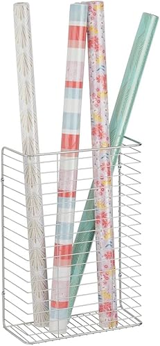 Miniatura 4 de mDesign Organizador de almacenamiento de alambre de metal para colgar en la pared, envoltorio de regalo y lazos, colgar en el armario, sótano, sala