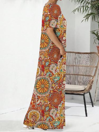 Image of Nimsruc Women Summer Long Dress Casual Sexy Short Sleeve Loose Maxi Dresses for Women 2025