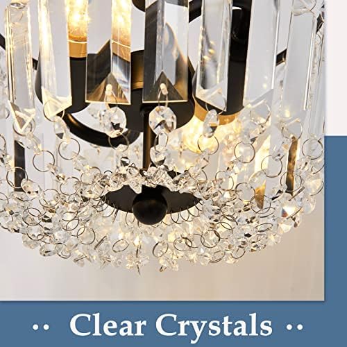 EOPSPYI Modern Crystal Ceiling Light 2-Lights Black Metal Chandelier E27 Flush Mount Ceiling Light Fixture for Bedroom Hallway Living Room Kitchen Bathroom Laundry