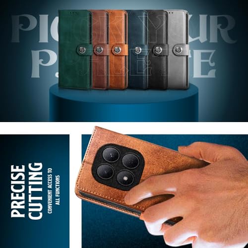 Image of WOW IMAGINE Shock Proof Flip Cover Back Case for Mi Redmi Note 15 5G 2025 | Poco M8 5G (Magnetic Button Flip Case | Wallet Pockets & Stand | Leather Finish | Alder Brown)