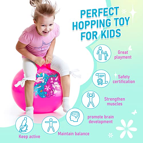 U&C Planet Hopper Ball 18 inches Bouncy Ball with Handle for Kids Age 3-6 Hoppity Hop Sit and Bounce Jumping Hopping Toy with Pump and Gift Box Great Gift for Birthday Christmas, Pink - Image 5