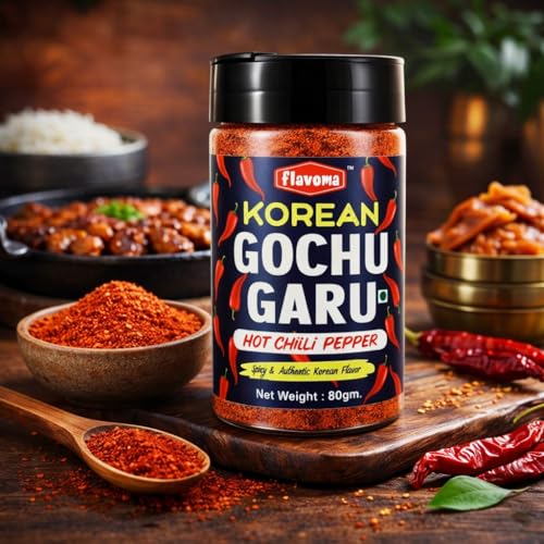 Image of Flavoma Korean Gochugaru Hot Pepper Powder, 80g Korean Chili Pepper Coarse Flakes, Product of Korea