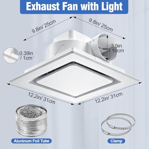 Ventilador Extractor para Baño Fumete de 10'', con Luz LED y 3 Temperaturas de Color (3000K, 4000K, 6500K), 170 CFM, 1.0 Sone, Montaje en Techo miniatura 3