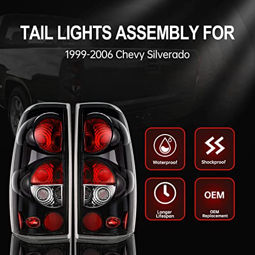 Okymotor Tail Lights Assembly Compatible With 1999-2006 Chevy Silverado 1500 2500 3500 With Classic Body Style 1999-2002 Gmc Sierra Taillights Assembly (Glossy Black/Clear) #TOP1