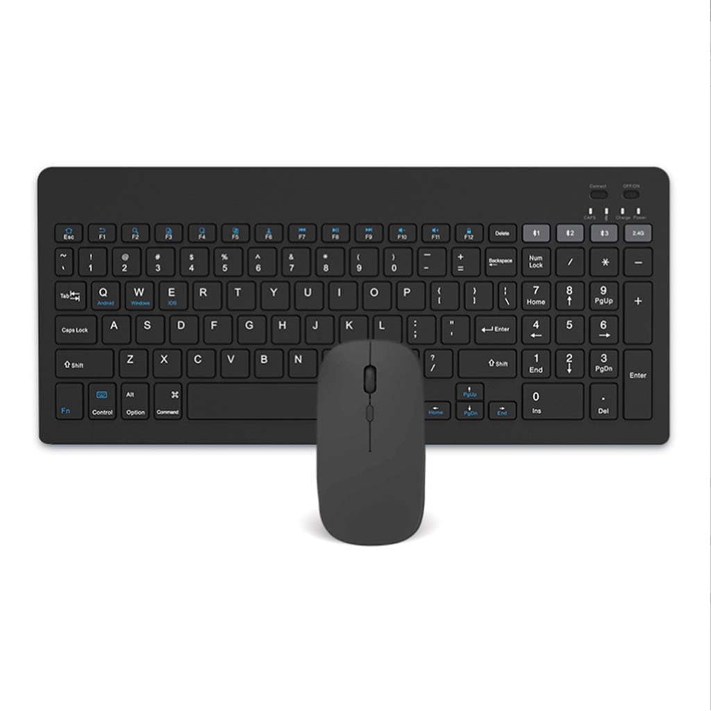 TECPHILE Wireless Keyboard and Mouse Combo, Multi Device Keyboard (3 BT5.0 + 2.4Ghz USB) and Mouse (BT5.0 + USB) Connectivity, Silent Easy Switch, Rechargeable, for Laptop,Mac,Tablet,Computer(Black)