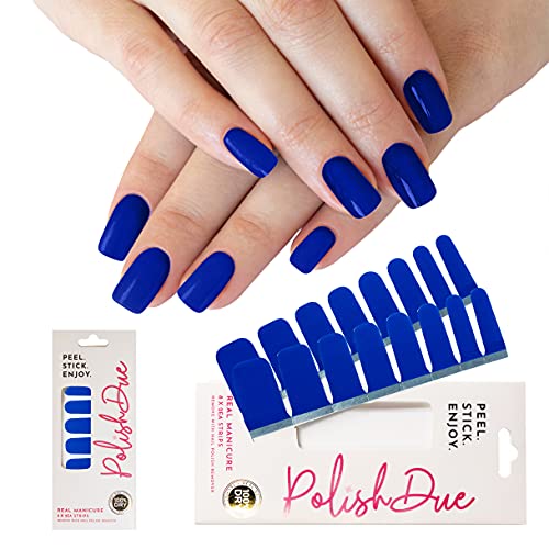 Polish Due nails | Stretchable Real Nail Polish Strips| Gloss Solid Color, Ombre , French, Pattern, Glitter Finish 16Pcs | Includes Nail Wipe, Nail File, Instructional Brochure 16Pcs(Dive Deep)