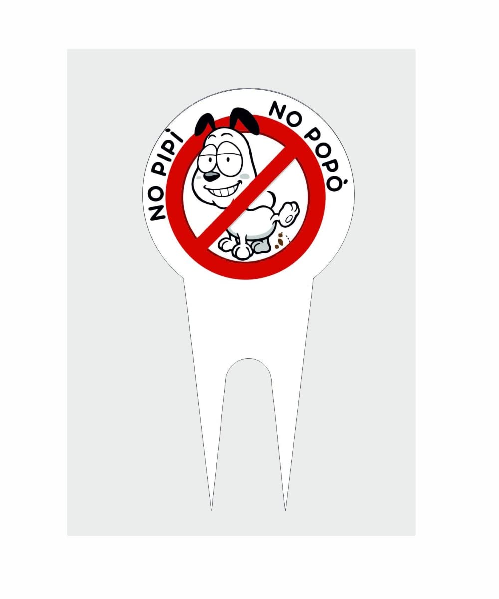 NEW CARTELLO SEGNALETICO CON SUPPORTO PER TERRENO - no cacca e pipì per cani - Pannello In Alluminio (H 20 X L 10 CM)