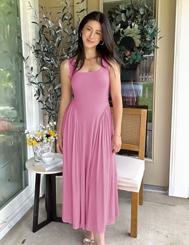 Image of ZESICA Womens 2026 Summer Sleeveless Square Neck Sundress Casual Long Flowy A Line Beach Vacation Maxi Dresses