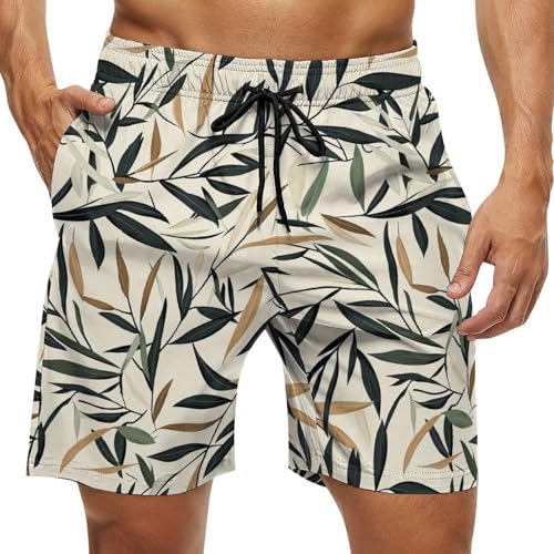 Floral Swimming Trunks for Men with Compression Hawaiian Quick Dry Print Board Shorts Summer Beach Shorts with Pockets