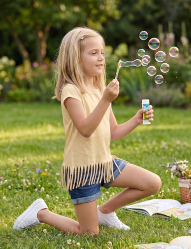 Image of Noomelfish Girls Short Sleeve Fringe T-Shirts Soft Jersey Cotton Tee Tops (3-12 Years)