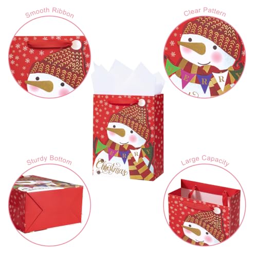 Image of Loveinside Christmas Paper Gift Bag Set, Red Penguin Santa Reindeer Nutcracker Design, Holiday Party Treat Bags with Handle, Tissue Paper for Kids Boys Girls, Xmas Party Supplies, 4 Pack, 7 inch X 4 inch X 9 inch