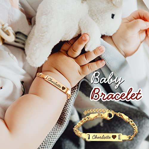 Personalized Baby Bracelets for Infant Girls Boys, 18K Gold Plated Bracelet Engraved with Name, Custom Gold Plated Kids Jewelry for Boys Girls, Gift for Baby Shower Birthday Easter2