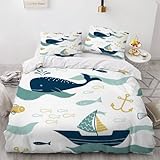 Funda Nordica Cama 135 Ballena Supersuave Premium 3 Piezas Juego de Cama con Cremallera para Adulto,1 Funda de Edredón 200x220cm+2 Fundas de Almohada 50x80cm