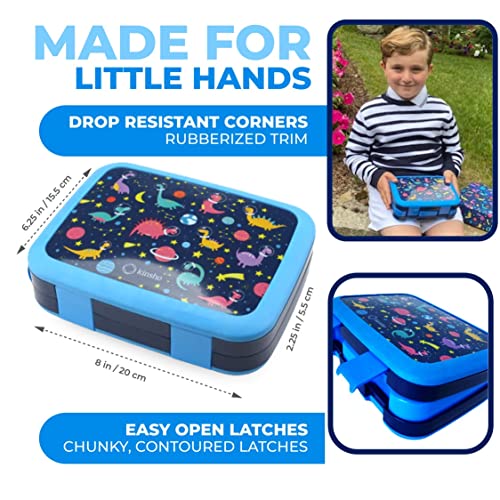 Image of Dinosaur Bento Lunch Box for Boys with Thermo Stainless Steel Food Jar for Hot Food Soup, Insulated Dinosaur Lunch Bag and Ice Pack Set, Kids Container Boxes with 4 Compartments, Blue Space Dino