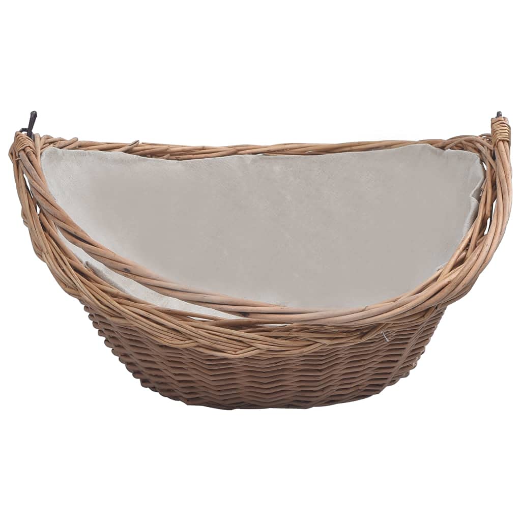 Brennholzkorb aus Weide mit Tragegriff 57 x 46,5 x 52 cm Braun Holzkorb Stapelhilfe für Kamin Ofen Terrasse Garten Schuppen Ordnung