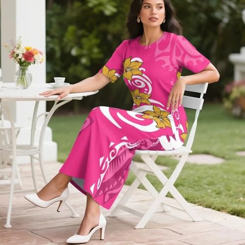 Image of Puletasi Samoan Traditional 2 Piece Outfits for Women Short Sleeve Crop Top and Maxi Skirt Sets Puletasi Dress