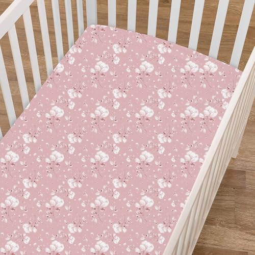 Image of Fitted Cot Crib Sheet | Bed Sheets for Newborn Baby Crib Mattress | Deep Pocket All Round Elastic Fitted Crib Sheet for Baby| Size 132 cm x 71 cm | Crib Sheets - 28 inchx52 inch | Flora Bloom