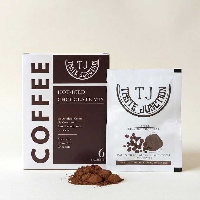 Image of Taste Junction Premium Coffee Chocolate Drink Mix | Pack of 6, Makes 6 Cafe Style Mochas | Belgian Chocolate | Less than 0.2g sugar