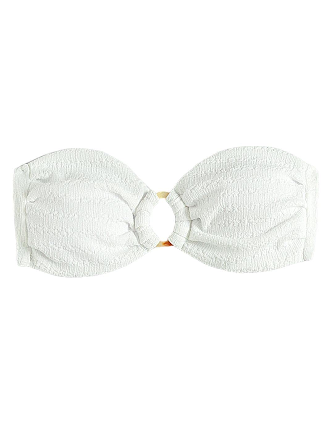 WDIRARAWomen's Ring Linked Knot Back Swimwear Strapless Sleeveless Bikini Top, White, Large