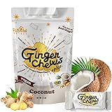 Fusion Select Coconut Ginger Chews - Sweet Soft Candied Delights From Indonesia - Promotes Relief From Morning Sickness, Upset Stomach - Made from Real Ginger Root, Non-GMO, Vegan Candy