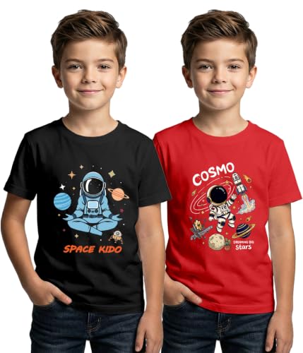 Image of XENOVAURBAN Kids Tshirt 2 Combo for Boys /Girls | Cotton Fabric | Graphic Printed Round Neck T-Shirt for Kids - KRN2-PRINTED-PAR