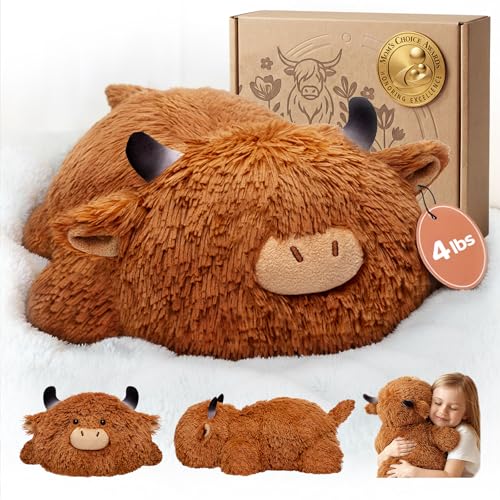 Mewaii Mom's Choice Award | 4 lbs Weighted Stuffed Animals Highland Cow - 23' Heavy Weighted Plush & Stuffy - Realistic Scottish Cow Plushy Gift for...