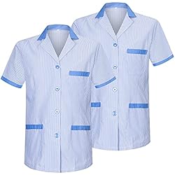 Ropa De Trabajo Artefo MISEMIYA - Pack*2-Camisa Camisetas Mujer Medica Mangas Cortas Uniforme Laboral Sanitarios Hospital Limpieza Ref.T820 - M, Celeste