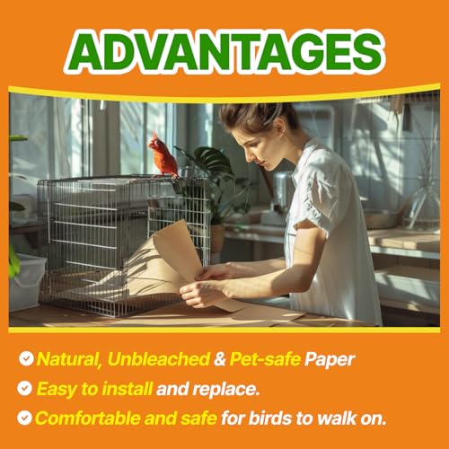 Image of T TORTO9 Kraft Bird Cage Liners 31 x 21.5 Inch, 120 Sheets, Absorbent Paper Tray Liners for Large Bird Cages, Pre-Cut Disposable Cage Bottom Liners