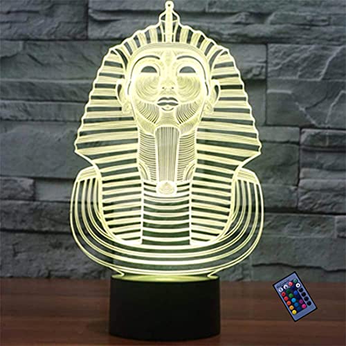 YTDZLTD Creativo 3D Egipto Faraón Luz de Noche 16 Colores que Cambian USB Control Remoto Poder Touch Switch Ilusión óptica Decor Lámpara LED Mesa Lámpara Niños Juguetes Cumpleaños Navidad Regalo