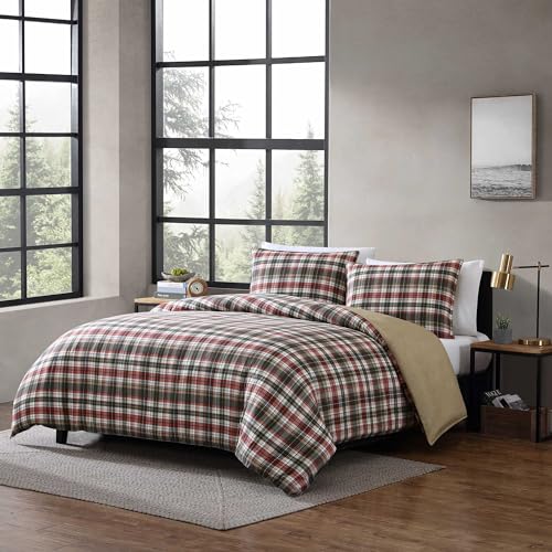 Image of Eddie Bauer - Twin Duvet Cover Set, Reversible Bedding with Matching Sham, Medium-Weight, Dorm Essentials (Astoria Plaid Red)
