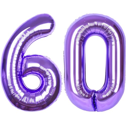 Image of Number Balloons for Birthday Decorations - 40 Inch Large Party Balloons 60, Purple Foil Number Balloons for Boys Girls, Balloons for Party Supplies