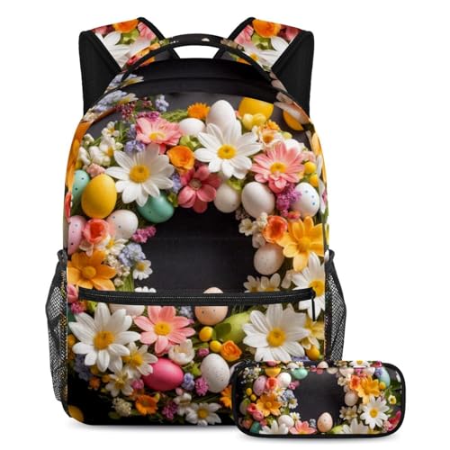 Sac à dos scolaire couronne de Pâques avec trousse pour le collège
