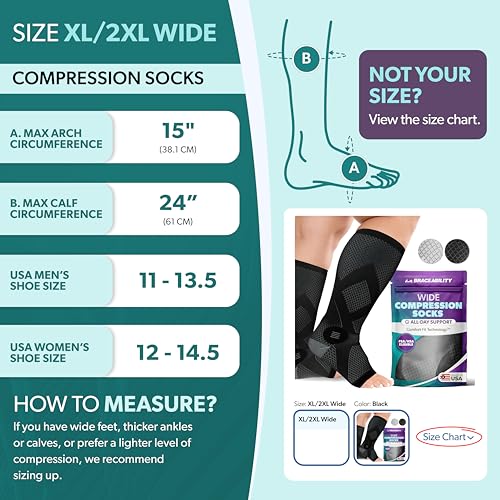 Image of BraceAbility Wide Calf Compression Socks - 20-30 mmHg Open Toe Stockings for Large Calves - Extra Wide Knee High Support for Varicose Veins, Swelling, Neuropathy, RLS - 1 Pair (XL /2XL WIDE - Black)